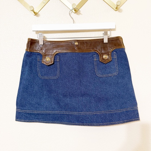 NWT Sandro Seattle Denim & Leather Jean Button Embellished Mini Skirt size 40 - Picture 11 of 11